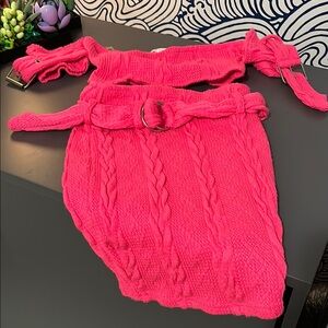 Bright Pink Knit Skirt Set with Belt